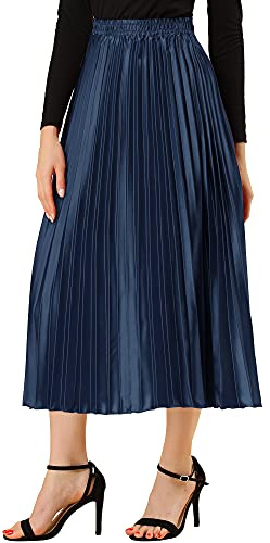 Allegra K Damen Pleated Midi Skirt Plissee