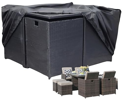 Waterproof Square Garden Table Cover 125x125x74 cm – Heavy Duty Patio Furniture Protector for 4–8 Seater Sets – Breathable 210D Oxford Fabric with Drawstring – by SpeedwellStar
