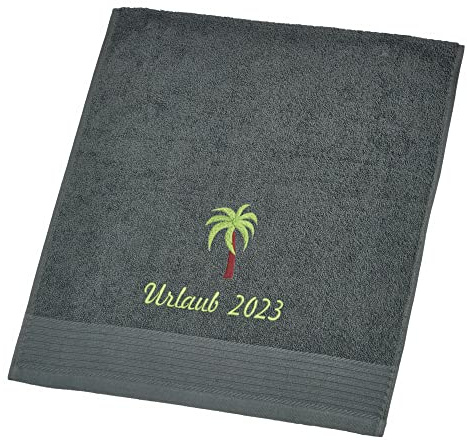 Wolimbo Handtuch Bestickt mit Namen und Motiv - 50x100 cm - anthrazit - weiches Badehandtuch - Geschenk