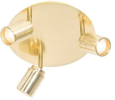 Qazqa Badezimmer Verstellbarer Deckenstrahler, Deckenspot - Ducha - Gold, max. 35W, Geeignet für LED, 25cm, Rund, 3-flammig, IP44, Ideal als Badezimmerlampe und außenbeleuchtung