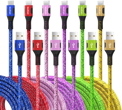 XIAWAO USB to USB C Cable 6 Pack, Type C Charger Cord Fast Charging for iPhone 17 16 15, Samsung Galaxy S25 S24 S23 S22 A17 A16 A15, Moto g, Pixel 10 9