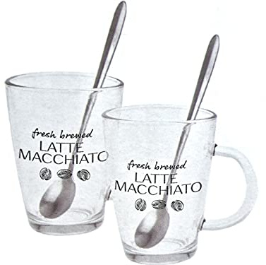 4-teiliges Latte Macchiato Set aus 2 Tassen und + 2 extra lange Löffel - Tassen-Set für Latte Macchiato, Kaffee, Cappuccino – stylisch, spülmaschinenfest, für Zuhause, Büro, Café
