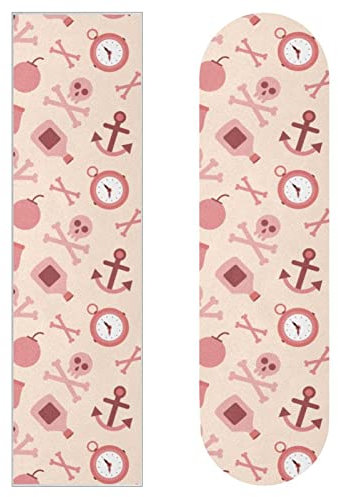 Skateboard-Griptape mit Piraten-Elementen, Sandpapier, Longboard-Aufkleber, Scooter, Deck, Sandpapier, Pink, 2 Stück