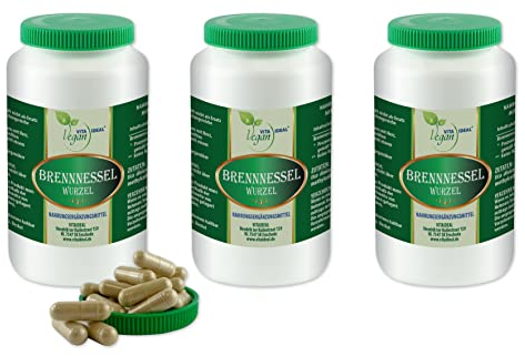 VITA IDEAL Vegan® BRENNNESSEL - Wurzel 3x 360 KAPSELN - Urtica dioica - Brennessel - Tagesportion 650mg BRENNNESSELWURZEL reines Pulver. Natürlich, pflanzlich & ohne Zusatzstoffe.