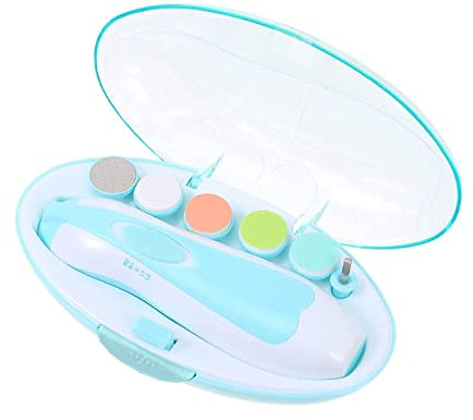 Baby Nail Trimmer Electric Baby Nail File 6 in 1 Baby Nail File Clipper with Led Light and Grinding Heads for New Born Infant Toddlers Adults (Blue)