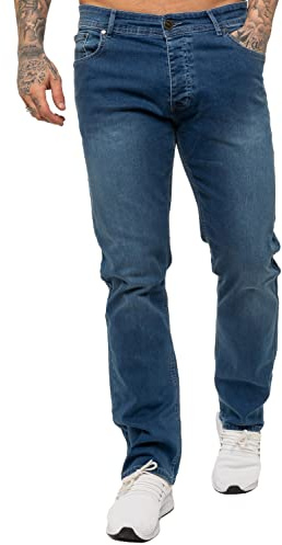 989Zé ENZO Mens Stretch Straight Leg Regular Fit Classic Denim Jeans All Waist Sizes EZ359 Light Blue 38W / 34L