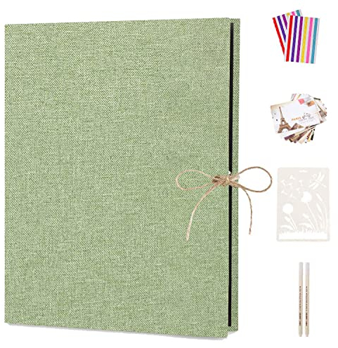 Boic Fotoalbum zum Selbstgestalten 60 Schwarze Seiten, DIY Leinen Fotoalben Scrapbook Album zum Einkleben, Retro Nachfüllbar Fotobuch, Geburtstag Jahrestag Geschenk (Grün)