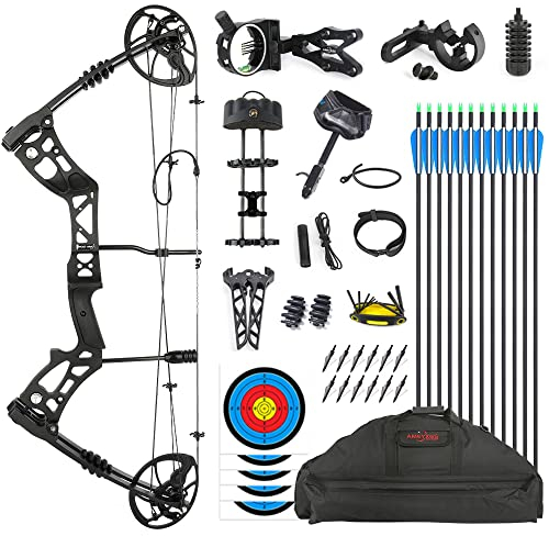 SHARROW Compoundbogenset 30-70lbs Einstellbar Compound Bogen und Pfeile Set Sportbogen Erwachsener Jagdbogen Compound Bögen Set für Outdoor Bogen Jagd (Schwarz)