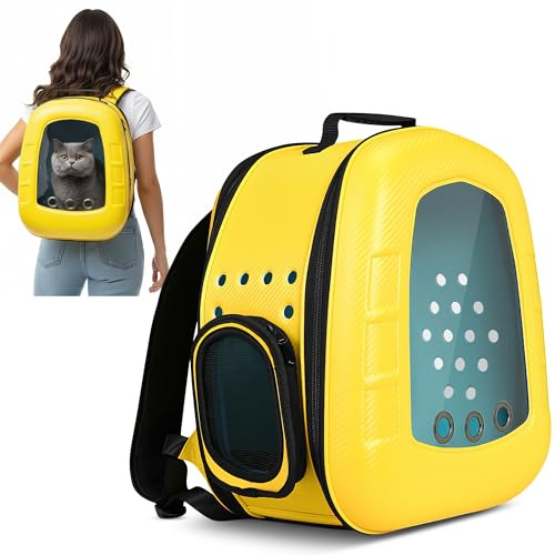 ALLSOPETS Katzenträger-Rucksack Bubble Hunderucksackträger Faltbares Haustier Rucksack für Katzen Welpen mit Abnehmbarer Matte Katzentragetasche für Reisen Wandern Spazierengehen Gelb