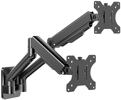 IMtKotW Monitor Wandhalterung 2 Monitore für 17-32 Zoll Flach & Curved Bildschirme, 9kg/arm, Ergonomisch Höhenverstellbar neigbar/schwenkbar und drehbar, VESA 75x75/100x100 Monitorhalterung Wand