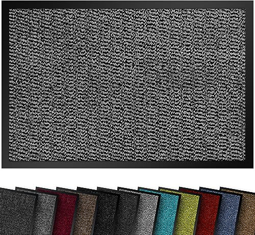 comflor Hochwertige Fußmatte Hellgrau-Schwarz 90x150 groß für Innen & Außen - Schmutzfangmatte rutschfest, waschbar & wetterfest - Fussmatte für Eingangsbereich & Aussenbereich - Läufer Flur dünn