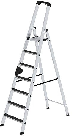 PROREGAL Stufen-Stehleiter | einseitig begehbar mit Clip-Step R13 | 7 Stufen | Leiter, Teleskopleiter, Trittleiter, Bockleiter, Sprossen-Doppelleiter