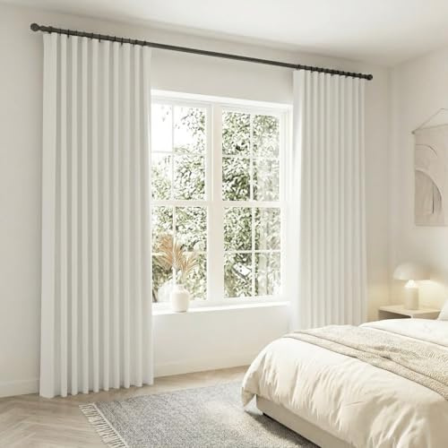 SHINELAND Extra Lange, einfach zu installierende Schienenvorhänge, Deckenhalterung mit Haken oder Klemmringen, Verdunkelungsvorhänge, XL-Vorhänge, 335 cm lang, cremefarben, elfenbeinfarben