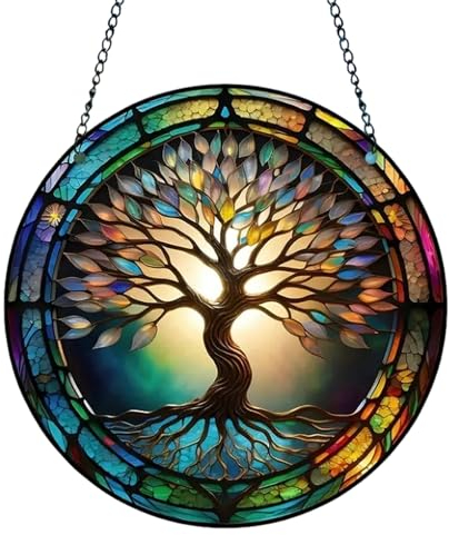 Atrapasoles de acrílico para Ventana, Colorido árbol de la Vida/libélula/Mariposa, decoración de Ventana | Colgantes de Ventana, atrapasueños de vidrieras para decoración del hogar, Recuerdos de