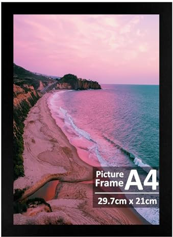 Wooden Picture Frames, A4 Black Picture Frame, For Family Photo and Jigsaw Display, Landscape or Portrait Orientation, Wall-Mount & Desk Stand (Black001)