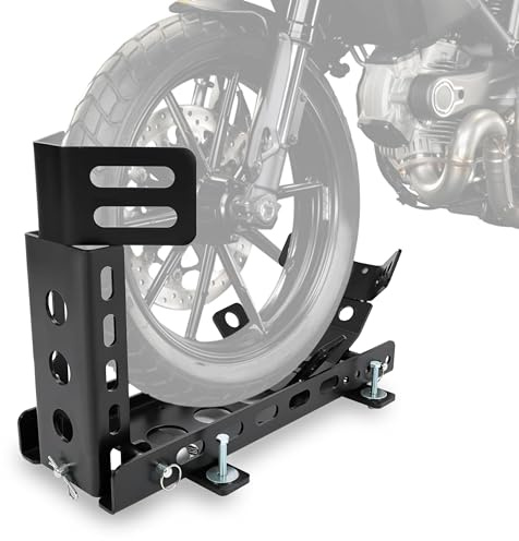 KUAFU Motorcycle Wheel Chock Stand 3000 LBS Adjustable Heavy Duty Fit for 14”-22“ Wheels Motorbikes for Trailer Garage Truck Stand Stable Tubes Crusier Sports Dirt Bike