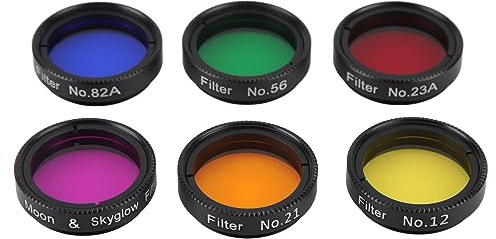 Filtri per Telescopi, Lente Gialla Viola Chiaro, Lente Rossa Arancione, Filtri Verde Chiaro con Filettatura, 6 Filtri per Telescopio da 1,25 Pollici per Migliorare la Vista