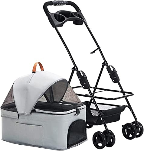 Premium kattvagnar för hundar med löstagbar mugghållare Hundvagnar för små medelstora hundar Lättviktsventilerande kattvagn utan dragkedja (svart) (grå a)