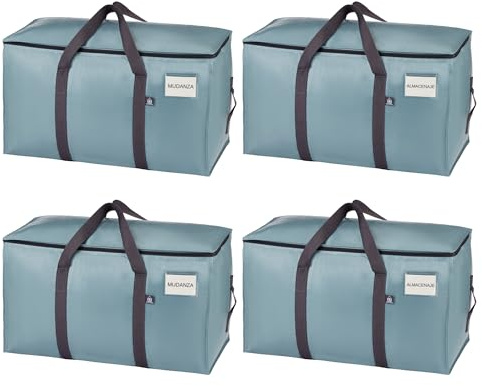 Veno 92 liter extra stora flyttväskor, förvaringsväska med dragkedjor och bärhandtag, robust transportväska för flyttlådor för att spara utrymme (ljusblå, 4-pack)