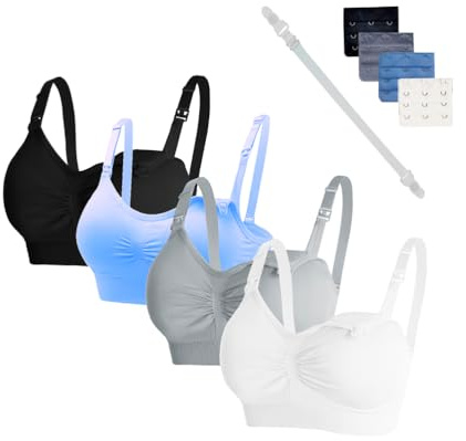 Oliaekd Confezione da 4 Reggiseno Allattamento per Le Donne, Morbido e Traspirante Reggiseno Senza Cuciture, con ulteriori Estensioni per Reggiseno e Clip