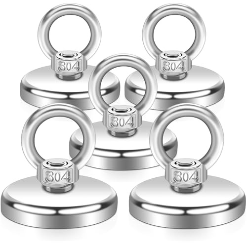 Keukenket Stark Groß 70kg 42mm Super Starker Neodym Magnet Angelmagnet mit Loch 5 Stück Silber für Haus, Werkstatt, Teichbergung Wasser