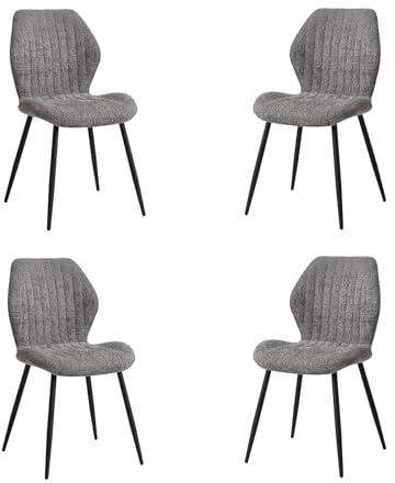 DEYARNA HOME Set med 4 moderna matsalsstolar, vadderade köksstolar, linnematstolar med metallben (grå, randigt mönster)