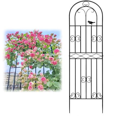 Schwarzes Garten-Rankgitter, 220 cm hoch, gewölbter Zaun für Kletterpflanzen, Outdoor-Dekoration für Terrasse, Rasen, Hof, Wandhalterungen im Lieferumfang enthalten