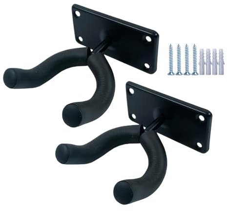 Supporto da parete per supporto per chitarra, supporto da parete per chitarra, 2 ganci per chitarra in legno per violino, ganci per chitarra elettrica in metallo per ukulele con 4 viti, 4 tubi di
