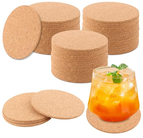 CYEER 50 Stück Korkuntersetzer Rund Ø 10 cm, Saugfähige Glasuntersetzer, Hitzebeständige Untersetzer für Gläser, Tassen & Pflanzen, Tischschutz gegen Wasserflecken für Basteln & Bar- 3mm Dick