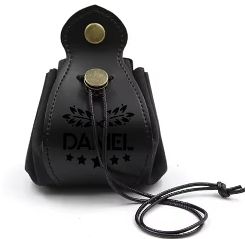 MINXLTD Personalisierte Würfeltasche, Gravierte Würfeltasche Aus Leder, Handgefertigte Gürteltasche for RPG, Würfelaufbewahrung Und Rollenspiele, Personalisiertes Gamer-Accessoire(Black)
