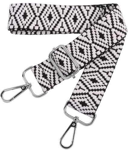 Schultergurt für Tasche Verstellbarer Taschengurte zum Wechseln, Taschengurt Breit 3.8cm mit Silber Karabiner für Damen Crossbody Handtasche, Schwarz Weiß
