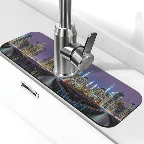 Tapis de robinet imprimé pierre de New York City pour évier de cuisine, tapis absorbant en diatomite, protection anti-éclaboussures pour salle de bain et cuisine (38,1 x 14 cm)
