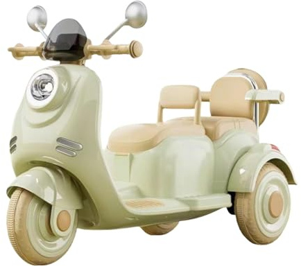 Motorcykel Vespa-Stil för Barn 2-Sitsig. Elmotorcykel för Barn med Fjärrkontroll, Gaspedal och 2 Förvaringsutrymmen. Elfordon med Musik, Bluetooth och Ljus, en 6V-Batteri, Laddare Ingår.