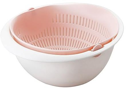 PRETYZOOM Double Layer Rotating Draining Basket Pink Multifunctional Washing Basket Fruit and Vegetable Storage for Kitchen Sink