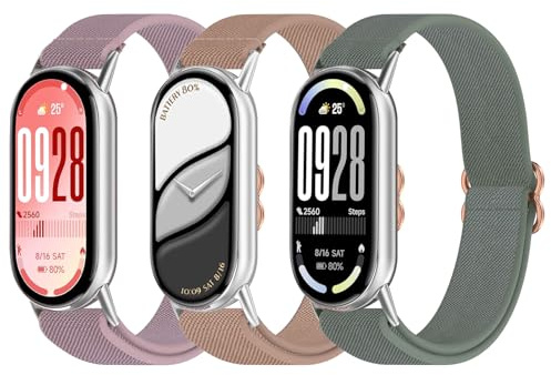 OUTPUTBT Elastisk nylonrem med metalladapter kompatibel med Xiaomi Smart Band 10/9/8 flätat sportarmband för Mi Band 10/9/8 för herr och dam, Flerfärgad, MiBand10/9/8