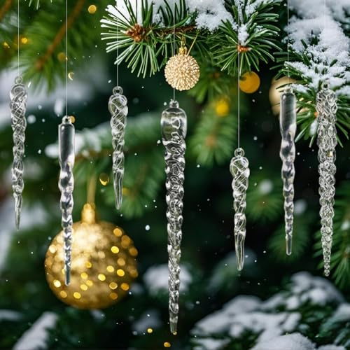 30pcs Christmas Tree Ornaments Decorations Crystal Icicle Pendant Set,Clear Acrylic Christmas Decor for Xmas tree, Winter Indoor & Outdoor Weddings & New Year Parties Supplies