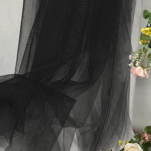 Svart organza tyll tyg – 5 m x 160 cm, tylltyg per meter, för pyssel, bord, fest, båge, bröllop, dekoration, tyllkjol