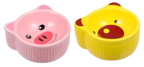 Hohopeti Hamster Ceramic Bowl and Hedgehog Pet Food Container 2pcs Small Cute Animal Feeding Bowls Anti-tip Ceramic Feeder for Small Pets Random Style