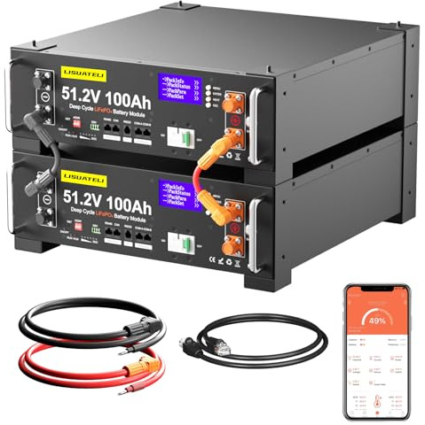 LISUATELI 2 Stück 48V 100Ah LiFePO4 Lithium Batterie mit 100A BMS, 10.24kWh Lithiumbatterie Serverschrank Solarbatterie für Solaranlage, Netzunabhängige Anwendungen, Energiespeicher
