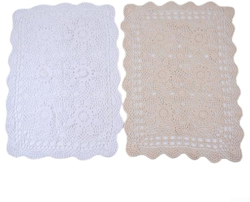 Rechteckige Baumwoll-Tischdecke mit Häkelspitze, 40 x 60 cm, für kleine Tische, dekorativer Vintage-Stil, Abdeckung für Esszimmer und Café (Beige)