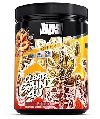 BPS PHARMA ClearGainz4U – Clear Whey Protein Isolat ohne Zucker – Für Muskelaufbau, Diät & Recovery – 24 g Protein pro Portion – Laktosefrei & Fettfrei – Pfirsich Eistee Geschmack – 908 g