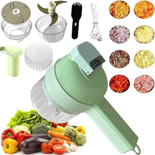 Portable Electric Vegetable Cutter Set 4 in 1 Multifunctional Electric Garlic Chopper for Chili Ginger Pepper Onions