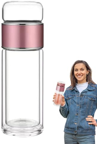 Tea Infuser Bottle – Double Wall Glass Travel Mug with Built-in Tea Strainer for Hot and Cold Beverages, Portable Infuser Tumbler, Perfect for Lovers, Camping, Office and Outdoor Adventures