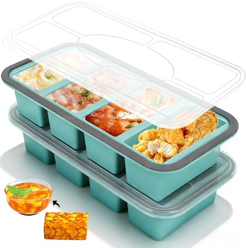 Niuny Molde para Congelar Sopa 2Pcs Moldes De Silicona para Sopa con Tapas 1000ml Contenedor De Almacenamiento De Sopas Bandeja Congeladora (2Pcs(Azul) x 4 Intervalo)