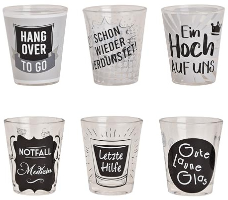 6 snapsglas med motiv och ordspråk|roligt snapsglasset| Shotglas-set| partyshots| roliga glas| dryckesspel | Stamperl|tequilaglas|studentfest|nyårsafton | rolig födelsedagspresent (set om 6 8)