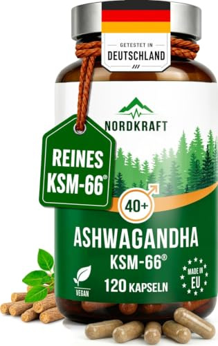 Ashwagandha KSM-66 Kapseln für Männer – 120 vegane Kapseln mit 600 mg Tagesdosis und 5% Withanolide 30 mg (Hochdosiert 12:1 Extrakt) ohne Gluten/Laktose, GMO-frei – Made in EU