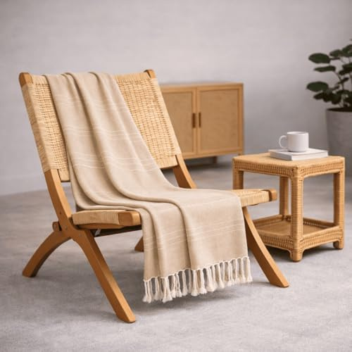 Donegal Collections - Colcha Multiusos 180x260 cm Beige Arienzo - Manta Sofa Suave y - Plaid Foulard para Cama 4 Estaciones - Cubrecama, Manta, Jarapa Algodón Poliéster de Calidad