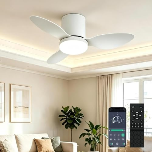 YrgePowk 65CM Ventilatore da Soffitto con Luce e Telecomando, 60W Ventilatore da Soffitto Memoria Dimmer, Silenzioso Lampadario Ventilatore da Soffitto Fan 6 Velocità Reversibile Timer