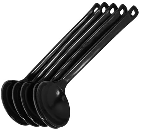 PHENOFICE Juego de 5 Cucharas Ramen de Negra Diseño Ergonómico y Estilo Japonés Clásico para Sopa y Restaurante