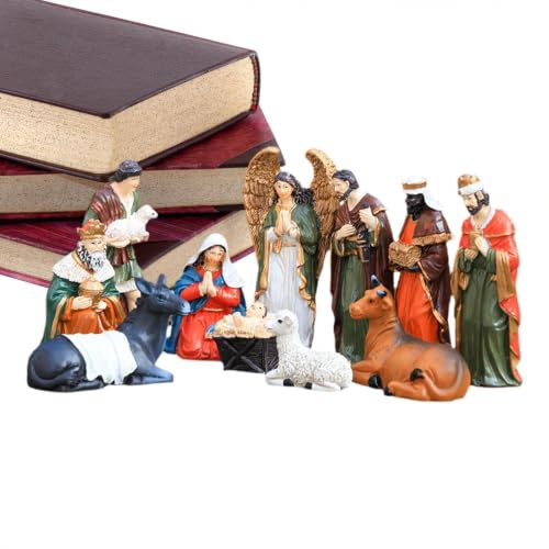 Jul julkrubba statyett set, 11 delar harts bordsskiva krubba scen, religiös statyett staty , blekningsbeständig julkrubba för kyrka, semesterfest, , inomhus, utomhus display